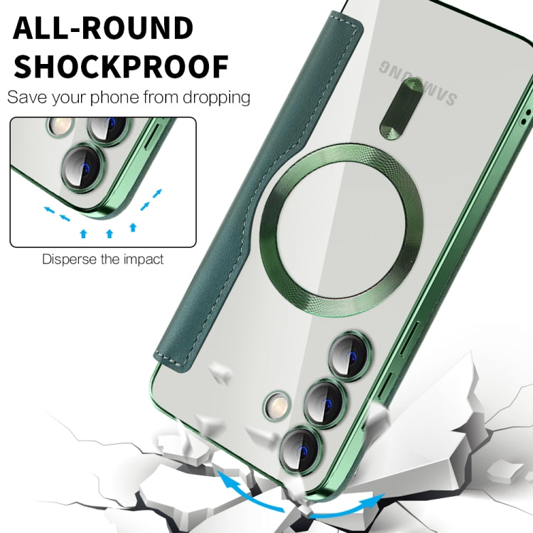 For Samsung Galaxy S24+ 5G Shield MagSafe RFID Anti-theft Rhombus Leather Phone Case(Green) - Galaxy S24+ 5G Cases by buy2fix | Online Shopping UK | buy2fix
