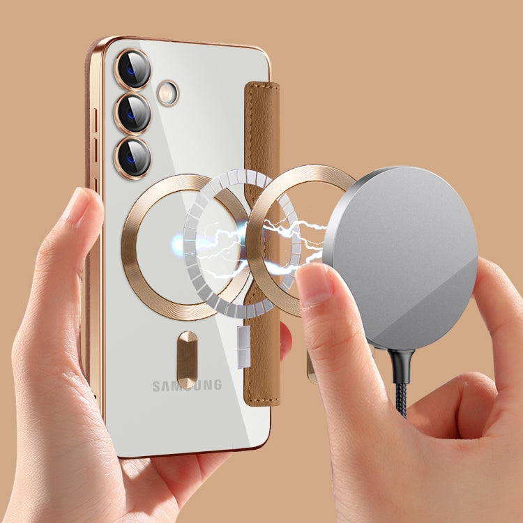 For Samsung Galaxy S24+ 5G Shield MagSafe RFID Anti-theft Rhombus Leather Phone Case(Brown) - Galaxy S24+ 5G Cases by buy2fix | Online Shopping UK | buy2fix