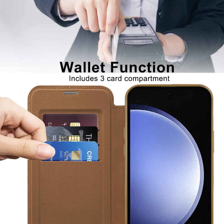 For Samsung Galaxy S23 FE 5G Shield MagSafe RFID Anti-theft Rhombus Leather Phone Case(Brown) - Galaxy S23 FE 5G Cases by buy2fix | Online Shopping UK | buy2fix