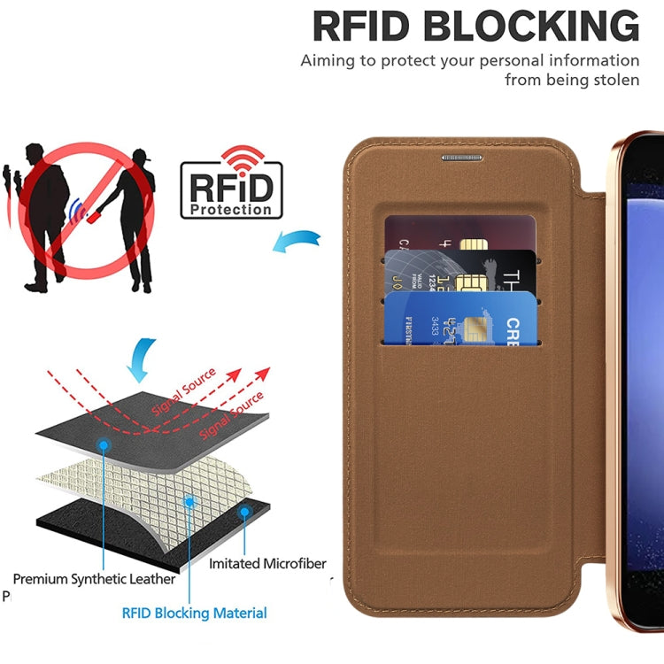 For Samsung Galaxy S23 FE 5G Shield MagSafe RFID Anti-theft Rhombus Leather Phone Case(Brown) - Galaxy S23 FE 5G Cases by buy2fix | Online Shopping UK | buy2fix