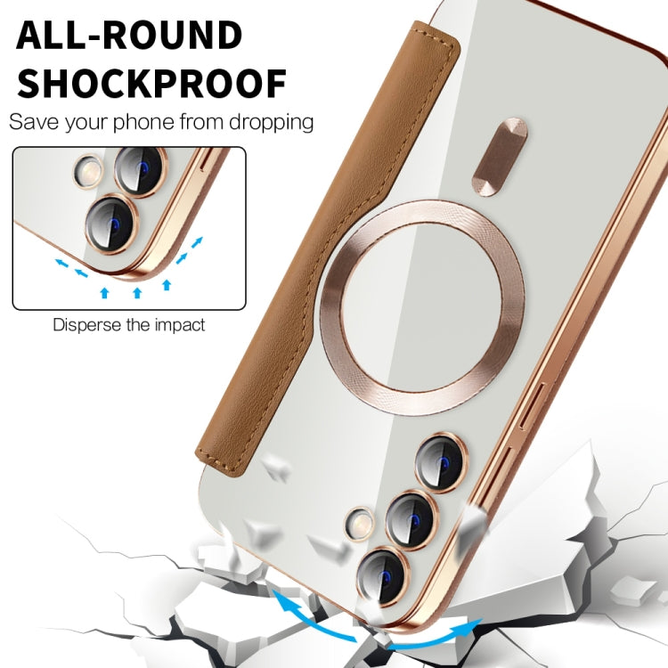 For Samsung Galaxy S23 FE 5G Shield MagSafe RFID Anti-theft Rhombus Leather Phone Case(Brown) - Galaxy S23 FE 5G Cases by buy2fix | Online Shopping UK | buy2fix