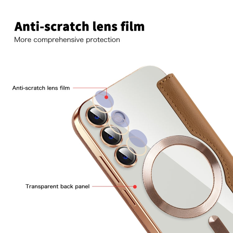 For Samsung Galaxy S23 FE 5G Shield MagSafe RFID Anti-theft Rhombus Leather Phone Case(Brown) - Galaxy S23 FE 5G Cases by buy2fix | Online Shopping UK | buy2fix