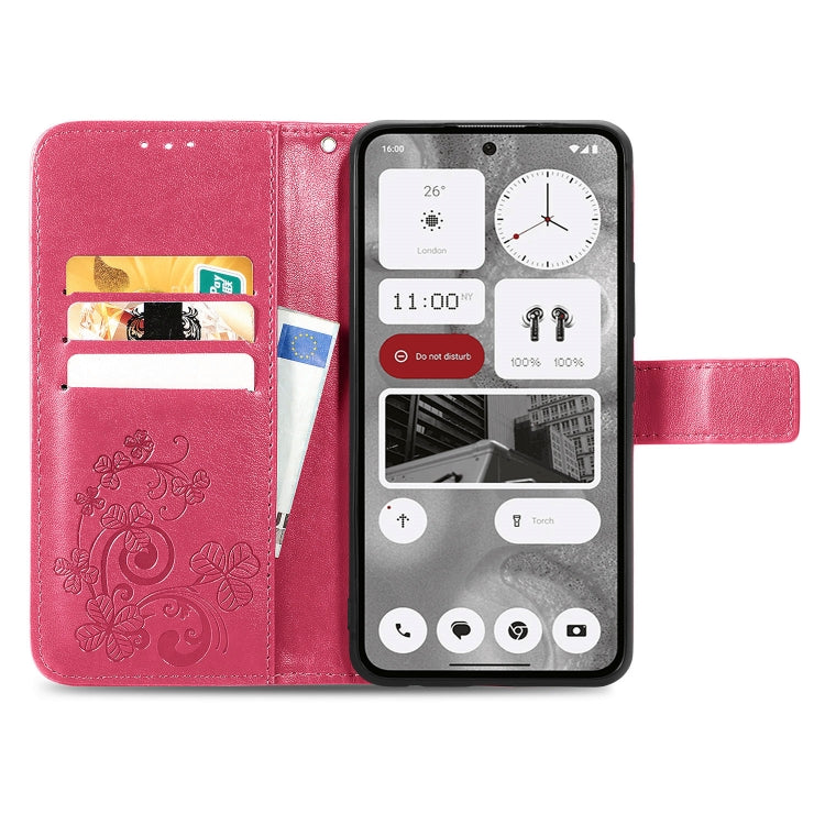 For Nothing Phone 2 Four-leaf Clasp Embossed Buckle Leather Phone Case(Magenta) - Nothing Cases by buy2fix | Online Shopping UK | buy2fix