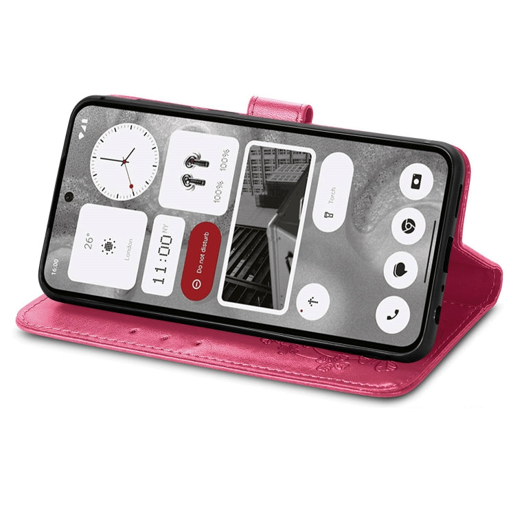 For Nothing Phone 2 Four-leaf Clasp Embossed Buckle Leather Phone Case(Magenta) - Nothing Cases by buy2fix | Online Shopping UK | buy2fix
