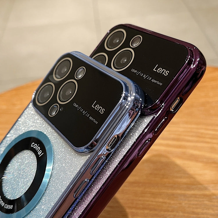 For iPhone 14 Large Window MagSafe Gradient Glitter Electroplating TPU Phone Case(Purple) - iPhone 14 Cases by buy2fix | Online Shopping UK | buy2fix
