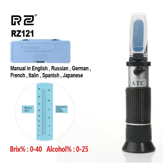 RZ121 Alcohol Refractometer Grape Wine Sugar Content 0~25% Alcohol Concentration 0~40% Brix Tester Meter ATC Handheld Tool - Digital Refractometer by buy2fix | Online Shopping UK | buy2fix