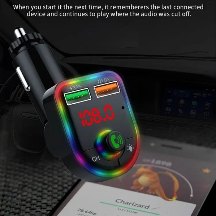 P6 Smart Bluetooth Calling Car Wireless MP3 Audio Device Colorful Ambient Lights Car Charger by buy2fix