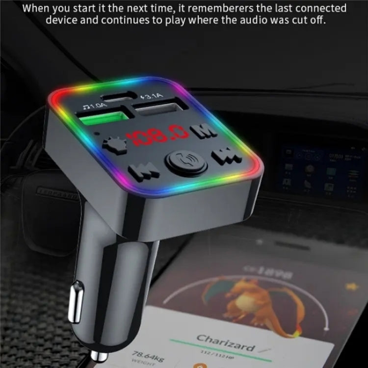 F22 Dual USB Car Charger Smart Bluetooth Calling Car Audio Device 7-Colors LED Car MP3 Player by buy2fix