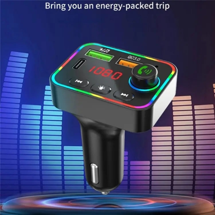 PDF4 PD 25W Fast Car Charger with Hands-Free Calls FM Transmitter 7-Color Led Lights MP3 Player - Car Charger by buy2fix | Online Shopping UK | buy2fix