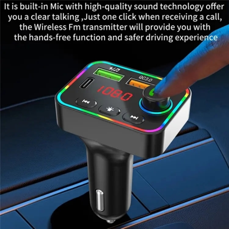 PDF4 PD 25W Fast Car Charger with Hands-Free Calls FM Transmitter 7-Color Led Lights MP3 Player - Car Charger by buy2fix | Online Shopping UK | buy2fix