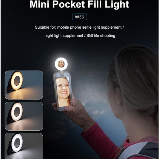 VLOGLITE W36 Mini LED Cell Phone Fill Light With Makeup Mirror Magnetic Selfie Ring Light by VLOGLITE