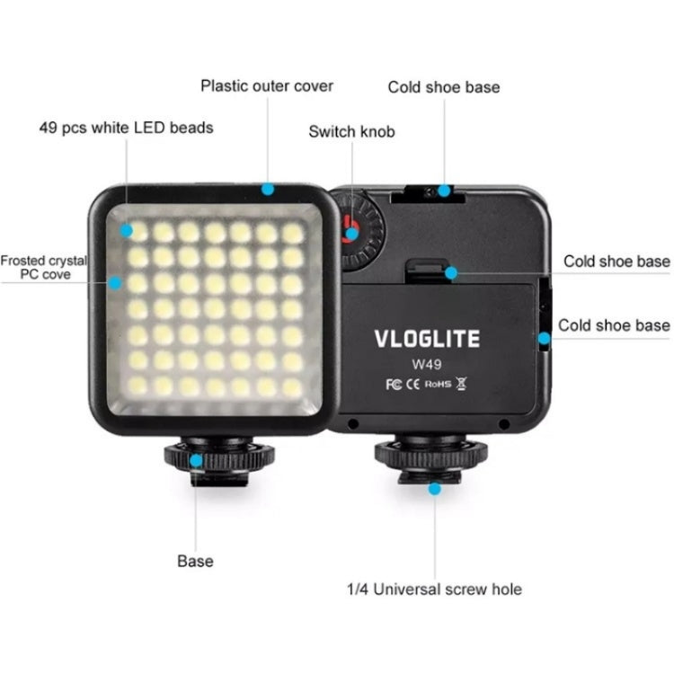 VLOGLITE W49 Photography Cell Phone Live Streaming Beauty Lights Mini Fill Light LED Camera Light - by VLOGLITE | Online Shopping UK | buy2fix