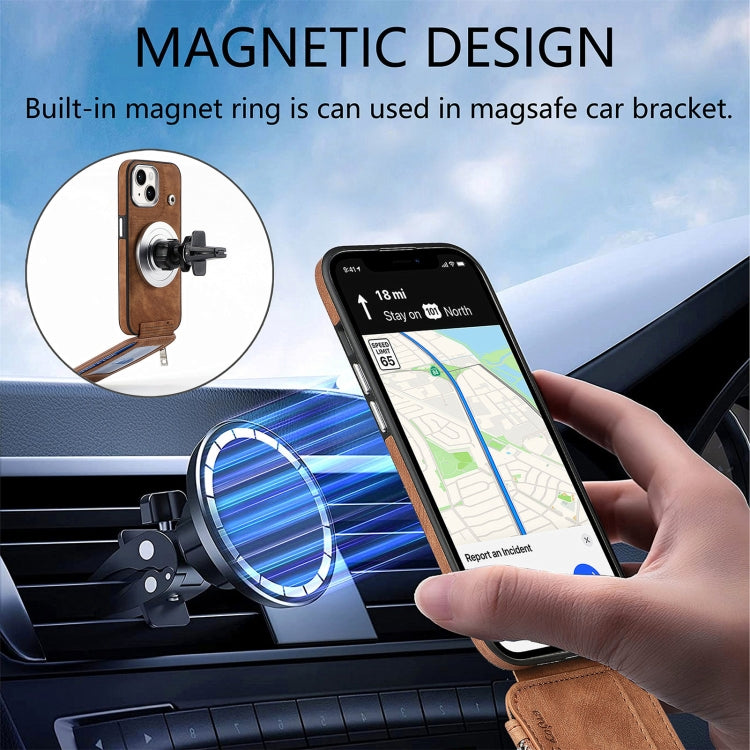 For iPhone 15 Magsafe Zipper RFID Wallet All-inclusive Shockrpoof Phone Case(Brown) by buy2fix