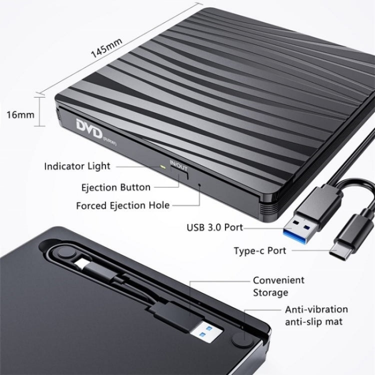 BT689 Portable DVD Burner External Optical Drive CD Player Win10 USB Optical Drive Recorder by buy2fix