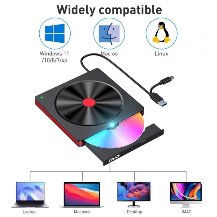 048 Type-C Optical Drive Portable DVD-RW External USB Optical Drive Laptop DVD Burner by buy2fix