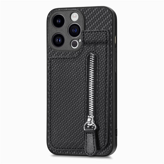 For iPhone 15 Pro Max Carbon Fiber Vertical Flip Zipper Phone Case(Black) - iPhone 15 Pro Max Cases by buy2fix | Online Shopping UK | buy2fix