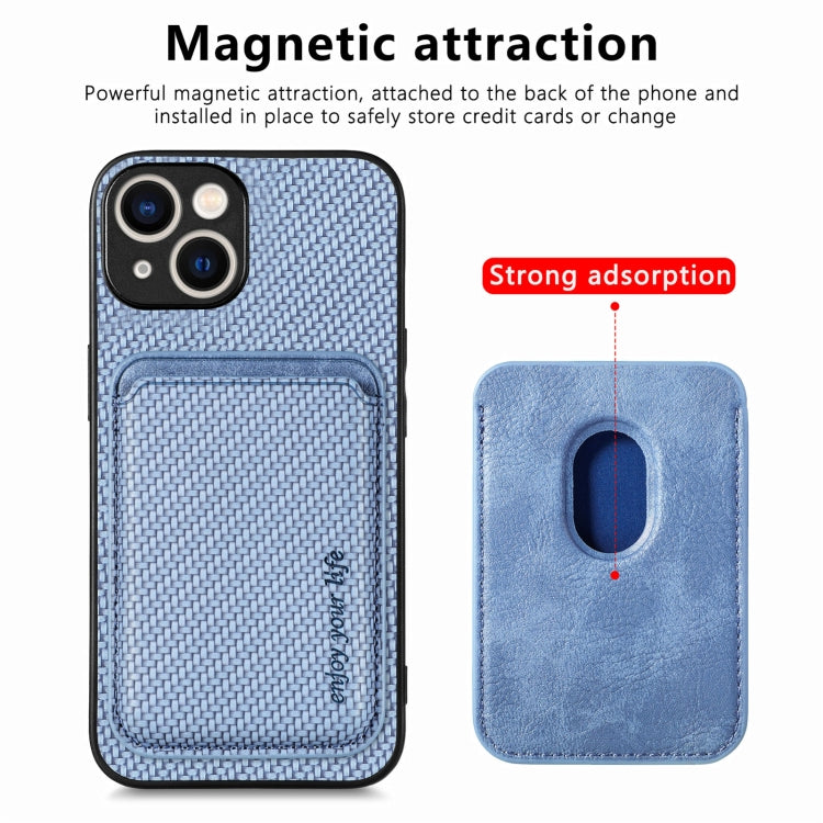 For iPhone 15 Carbon Fiber Leather Card Magsafe Phone Case(Blue) - iPhone 15 Cases by buy2fix | Online Shopping UK | buy2fix