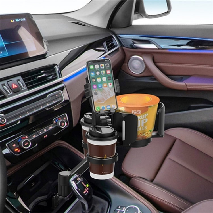 D04 Wth 2 Coffee Cup Car Cup Holder Adjustable Rotating Cell Phone Car Mount Holder(Grey) by buy2fix