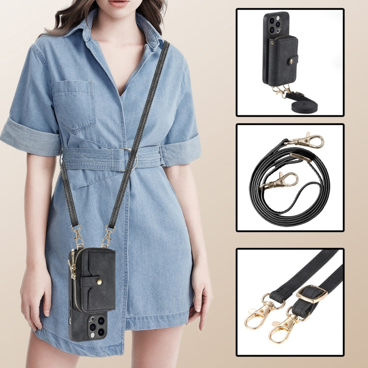 For iPhone 15 Pro Max Crossbody Multi-function Zipper Wallet Phone Case(Black) by buy2fix