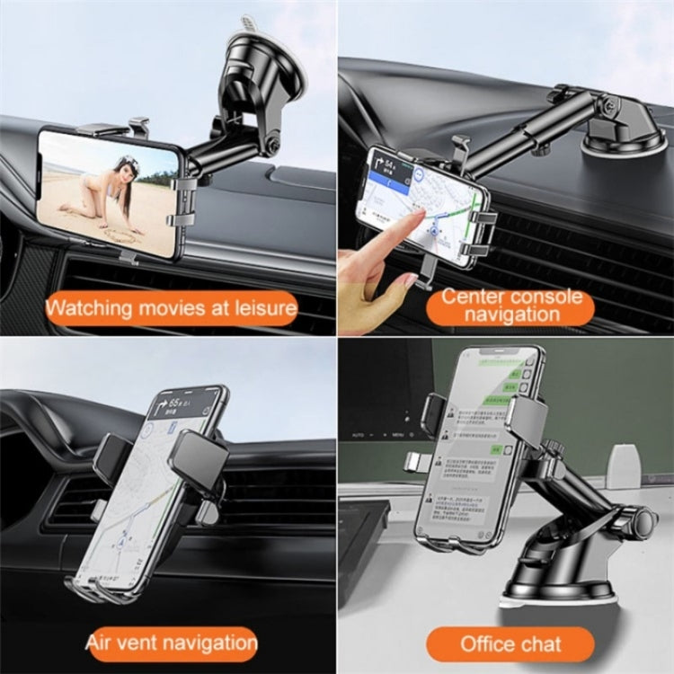 D25+105+K5 Auto Locking Car Phone Clip Telescopic Suction Cup Dashboard Phone Mount Holder(Black) by buy2fix
