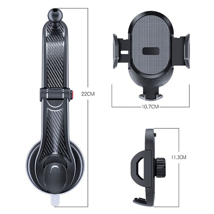 ES33 Car Mobile Phone Holder Bracket Carbon Fiber 360 Degree Rotation Suction Cup Mount(Black) by buy2fix