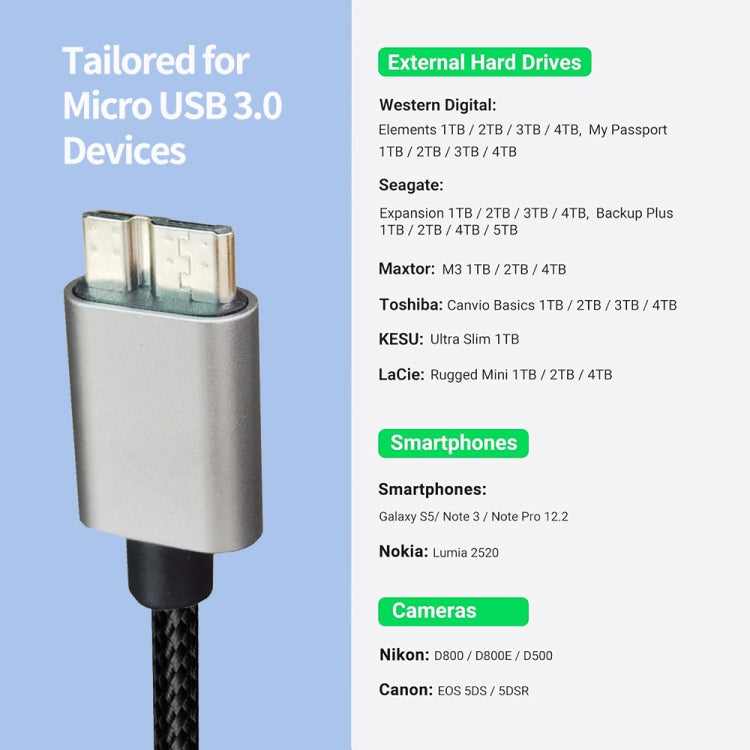 JUNSUNMAY USB 3.0 Male to Micro-B Cord Cable Compatible with Samsung Camera Hard Drive, Length:1m by JUNSUNMAY