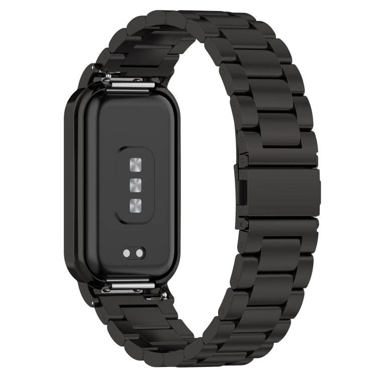 For Xiaomi Smart Band 8 Active Three Bead Stainless Steel Watch Band + Watch Metal Frame(Black) - Watch Bands by buy2fix | Online Shopping UK | buy2fix