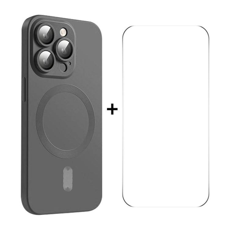 For iPhone 15 Pro ENKAY MagSafe Matte TPU Phone Case with Lens Film & Screen Glass Film(Dark Grey) - iPhone 15 Pro Cases by ENKAY | Online Shopping UK | buy2fix