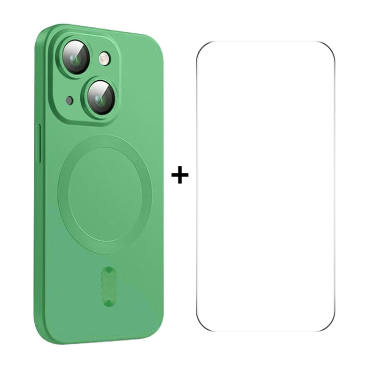 For iPhone 15 ENKAY MagSafe Matte TPU Phone Case with Lens Film & Screen Glass Film(Green) - iPhone 15 Cases by ENKAY | Online Shopping UK | buy2fix