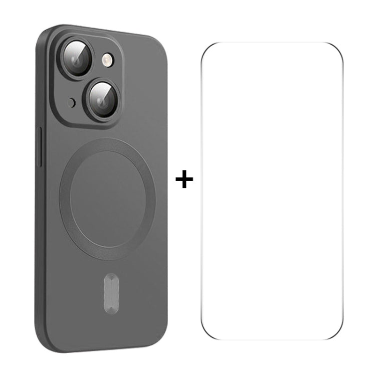 For iPhone 15 ENKAY MagSafe Matte TPU Phone Case with Lens Film & Screen Glass Film(Dark Grey) - iPhone 15 Cases by ENKAY | Online Shopping UK | buy2fix