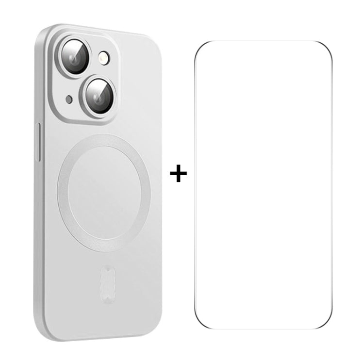 For iPhone 15 ENKAY MagSafe Matte TPU Phone Case with Lens Film & Screen Glass Film(Silver) - iPhone 15 Cases by ENKAY | Online Shopping UK | buy2fix