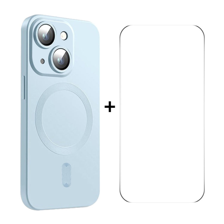 For iPhone 15 ENKAY MagSafe Matte TPU Phone Case with Lens Film & Screen Glass Film(Blue) - iPhone 15 Cases by ENKAY | Online Shopping UK | buy2fix