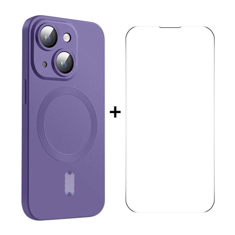 For iPhone 14 ENKAY MagSafe Matte TPU Phone Case with Lens Film & Screen Glass Film(Purple) - iPhone 14 Cases by ENKAY | Online Shopping UK | buy2fix