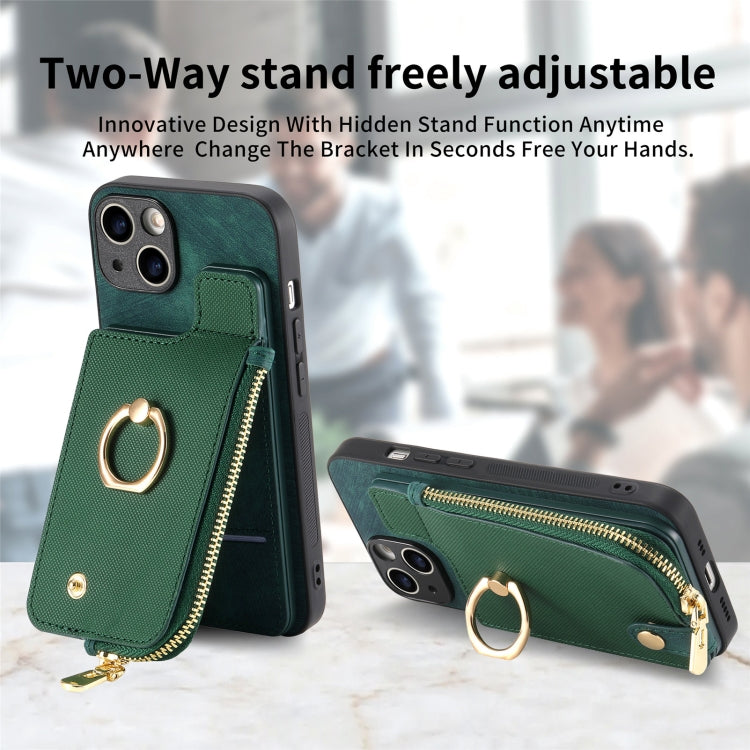 For iPhone 15 Pro Max Cross Leather Ring Vertical Zipper Wallet Back Phone Case(Green) by buy2fix