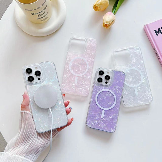 For iPhone 14 Plus Shell Texture MagSafe TPU Phone Case(Purple) by buy2fix