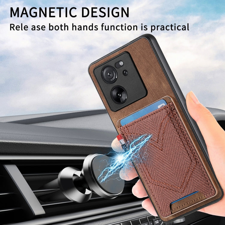 For Xiaomi 13T / 13T Pro Denim Texture Leather Skin Phone Case with Card Slot(Brown) - Xiaomi Cases by buy2fix | Online Shopping UK | buy2fix