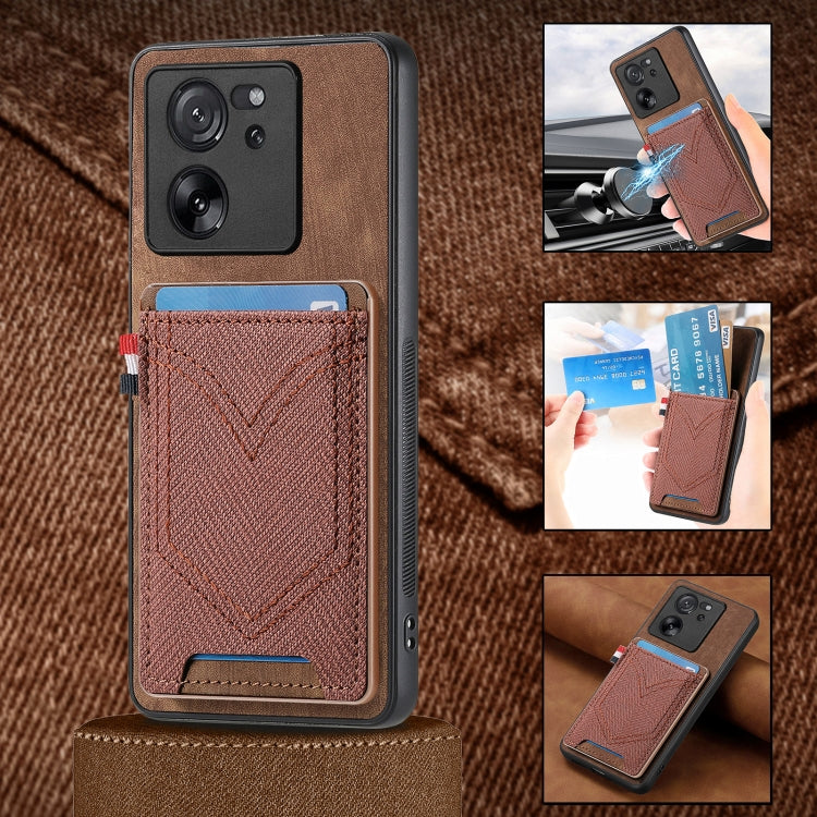 For Xiaomi 13T / 13T Pro Denim Texture Leather Skin Phone Case with Card Slot(Brown) - Xiaomi Cases by buy2fix | Online Shopping UK | buy2fix
