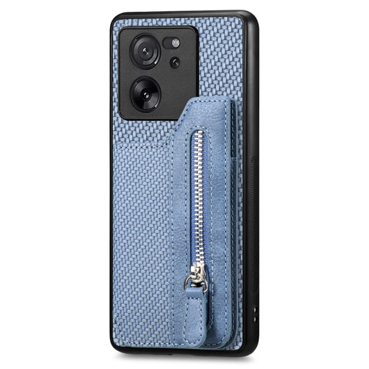 For Xiaomi 13T / 13T Pro Carbon Fiber Flip Zipper Wallet Phone Case(Blue) by buy2fix