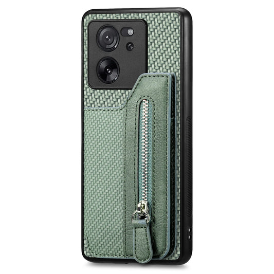 For Xiaomi 13T / 13T Pro Carbon Fiber Flip Zipper Wallet Phone Case(Green) by buy2fix