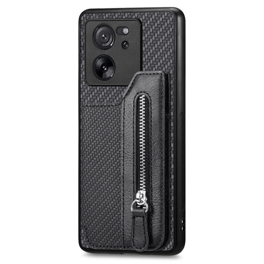 For Xiaomi 13T / 13T Pro Carbon Fiber Flip Zipper Wallet Phone Case(Black) by buy2fix