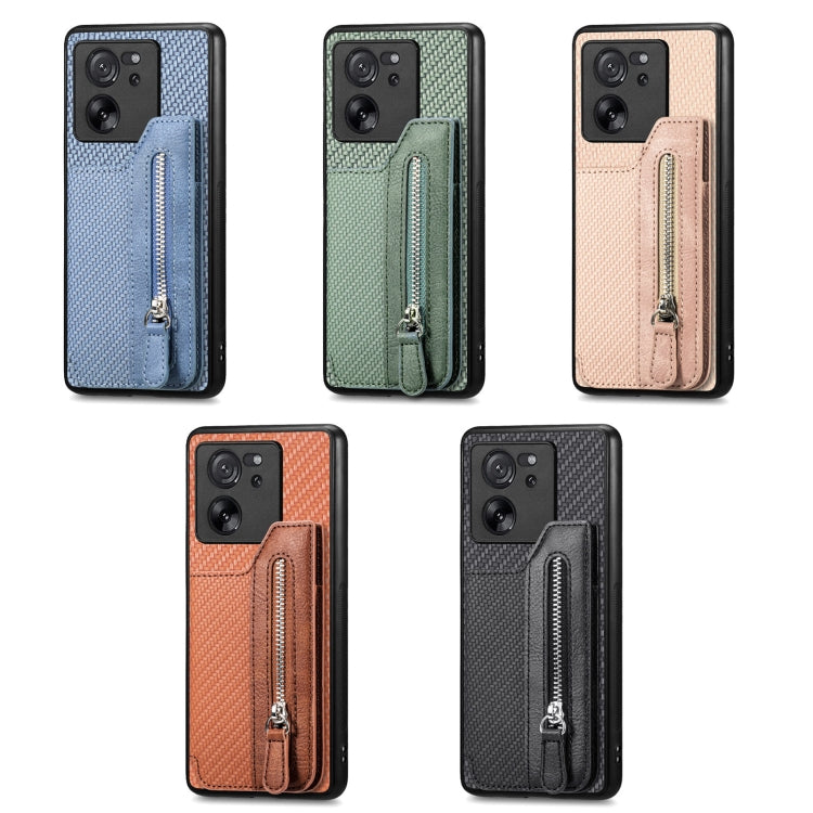 For Xiaomi Redmi 13C Carbon Fiber Flip Zipper Wallet Phone Case(Blue) by buy2fix