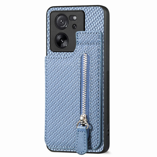 For Xiaomi 13T / 13T Pro Carbon Fiber Vertical Flip Zipper Phone Case(Blue) by buy2fix