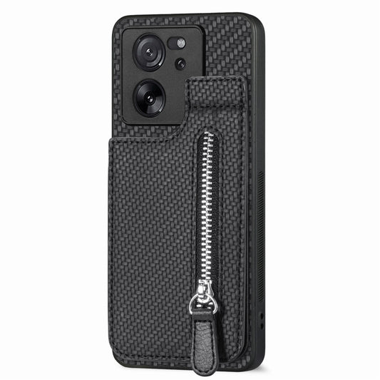 For Xiaomi 13T / 13T Pro Carbon Fiber Vertical Flip Zipper Phone Case(Black) by buy2fix