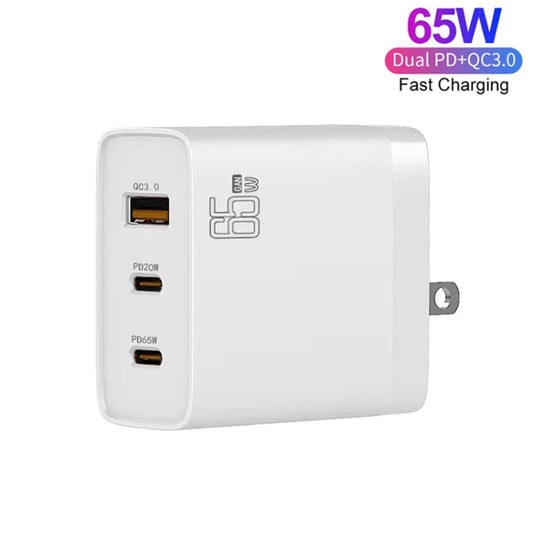 GAN 65W PD45W Dual Type-C+QC3.0 USB Multi Compatible Laptop Adapter AU + US Plug White by buy2fix