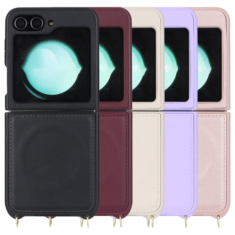 For Samsung Galaxy Z Flip5 5G Crossbody R20 Texture Leather Magsafe Phone Case(Purple) by buy2fix