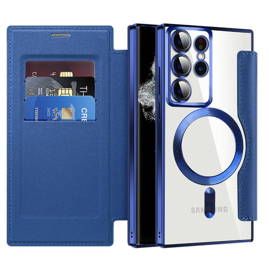 For Samsung Galaxy S22 Ultra 5G Shield MagSafe RFID Anti-theft Leather Phone Case(Dark Blue) by buy2fix