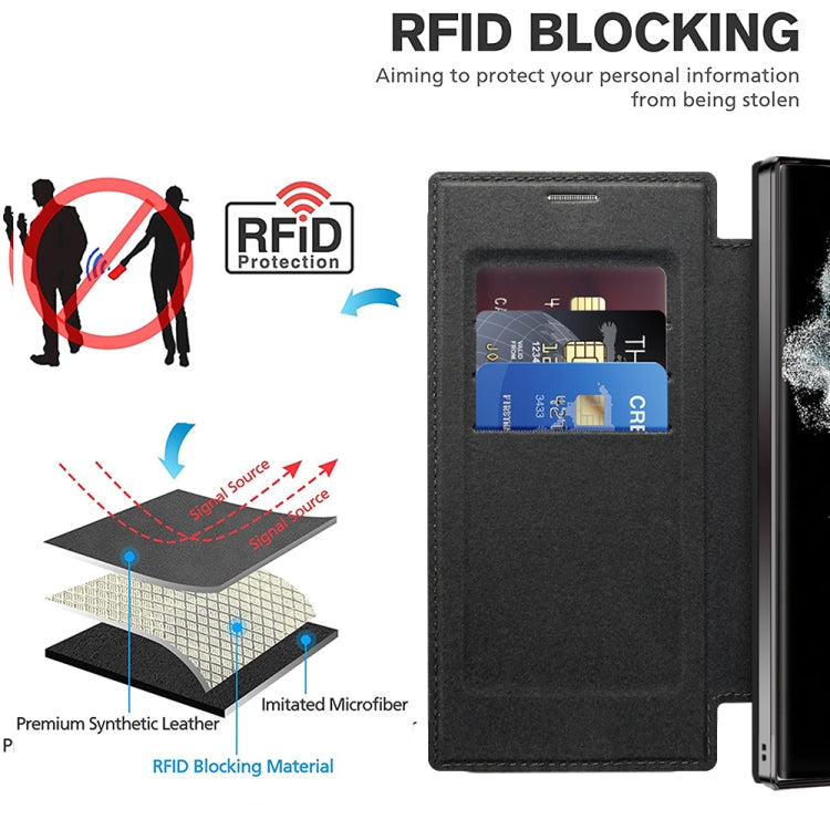 For Samsung Galaxy S22 Ultra 5G Shield MagSafe RFID Anti-theft Leather Phone Case(Black) - Galaxy S22 Ultra 5G Cases by buy2fix | Online Shopping UK | buy2fix