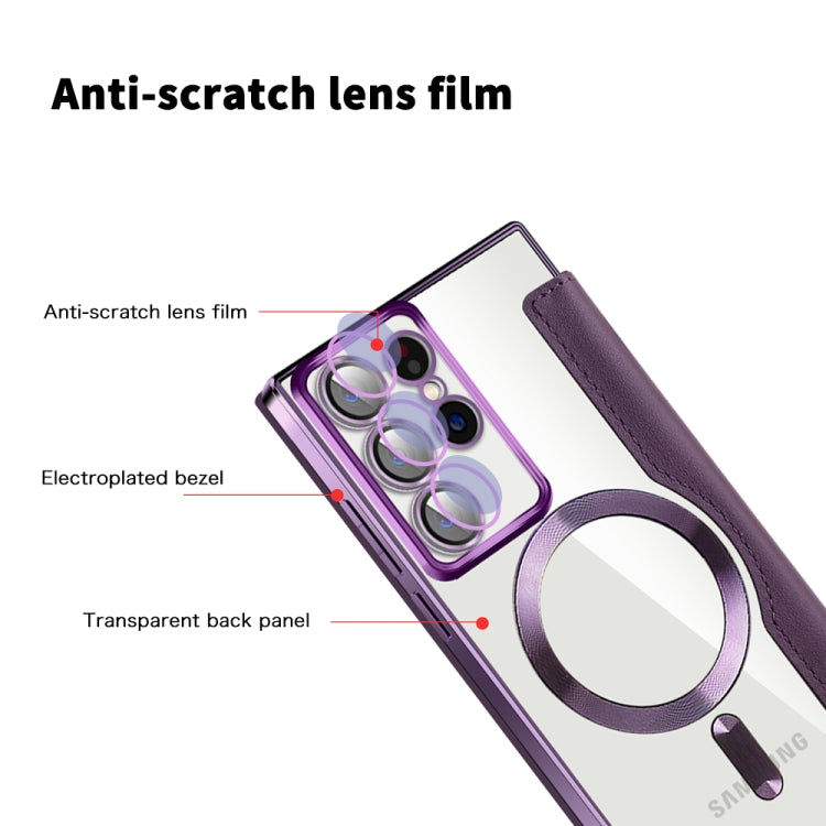 For Samsung Galaxy S22 Ultra 5G Shield MagSafe RFID Anti-theft Leather Phone Case(Purple) - Galaxy S22 Ultra 5G Cases by buy2fix | Online Shopping UK | buy2fix
