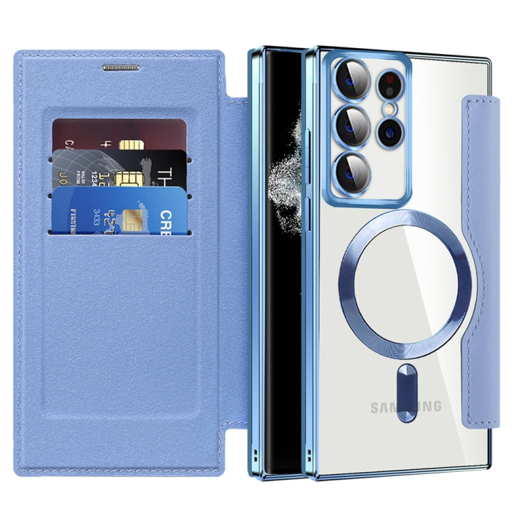For Samsung Galaxy S22 Ultra 5G Shield MagSafe RFID Anti-theft Leather Phone Case(Blue) - Galaxy S22 Ultra 5G Cases by buy2fix | Online Shopping UK | buy2fix