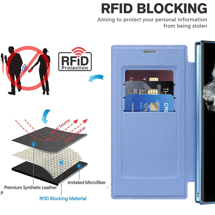 For Samsung Galaxy S22 Ultra 5G Shield MagSafe RFID Anti-theft Leather Phone Case(Blue) - Galaxy S22 Ultra 5G Cases by buy2fix | Online Shopping UK | buy2fix